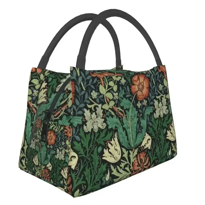 William Morris Compton Floral Art Nouveau Pattern Resuable Lunch Boxes for Women Waterproof Textile  Insulated  Bag