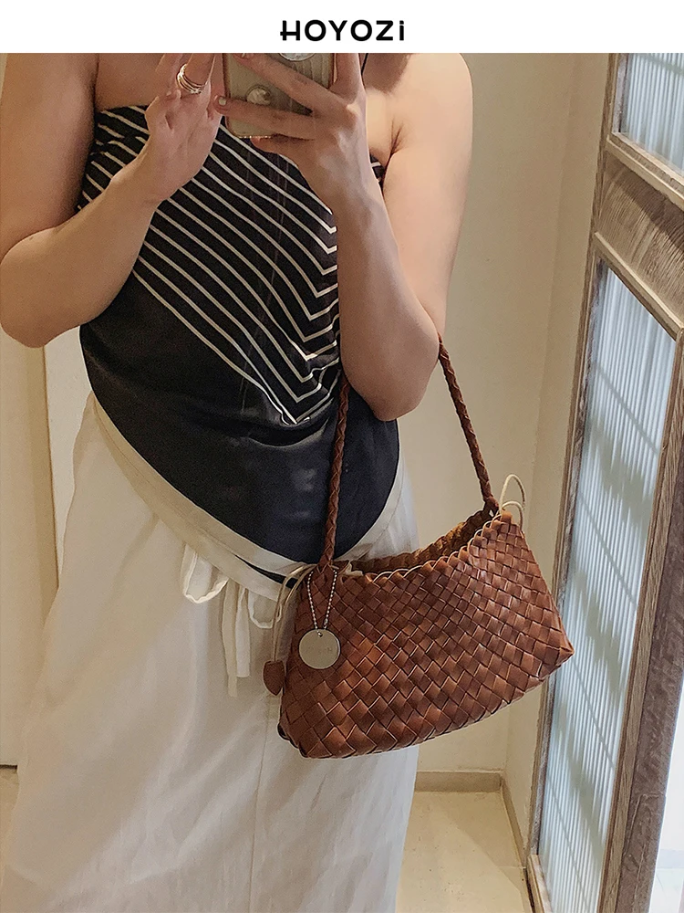 

HOYOZI Women's Underarm Bag 2025 Summer New Sle Casual Leather Weaving Single oulder Bag Youth Pure Color Small Size