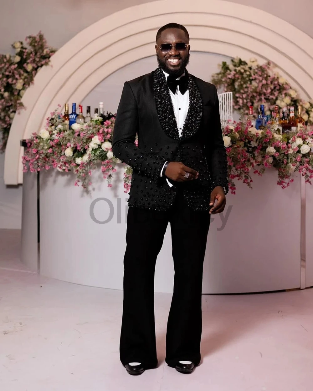 Olibexley Black Crystal Men's Suit 2 Pieces Wedding Groom Sets Man Slim Fit Suits Set Party Prom Wear Tuxedo Customized S432