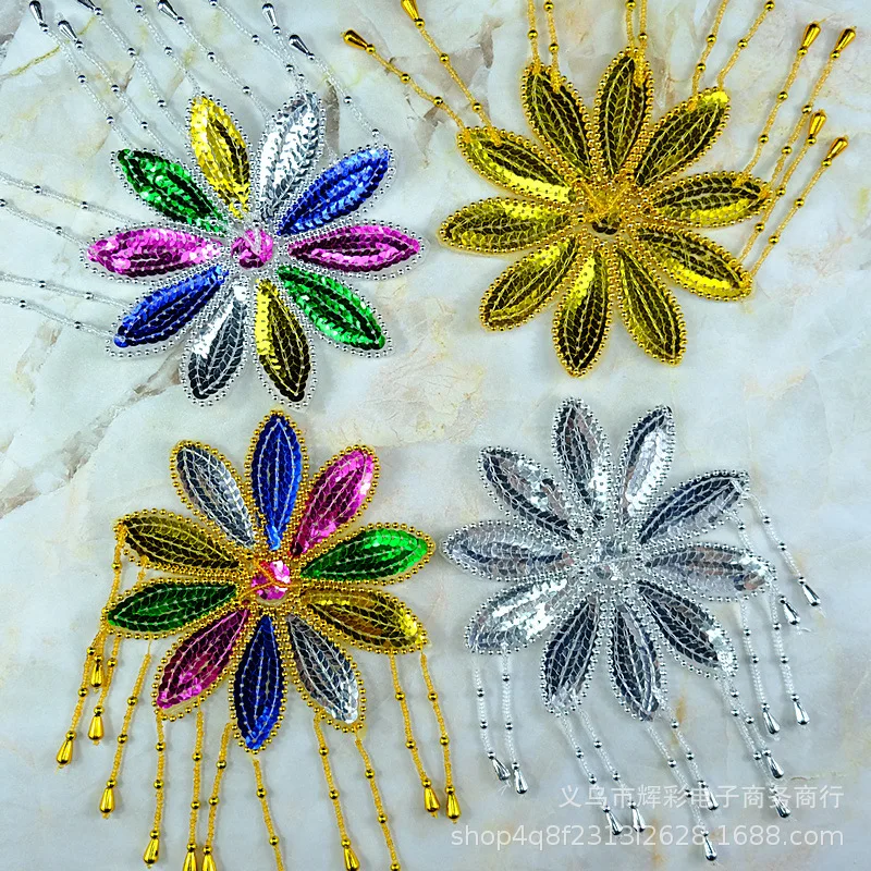 Gold Embroidery Patches Beading Appliques Head Wear Performance Flower Stage Dance Costumes Diy Garment Accessories