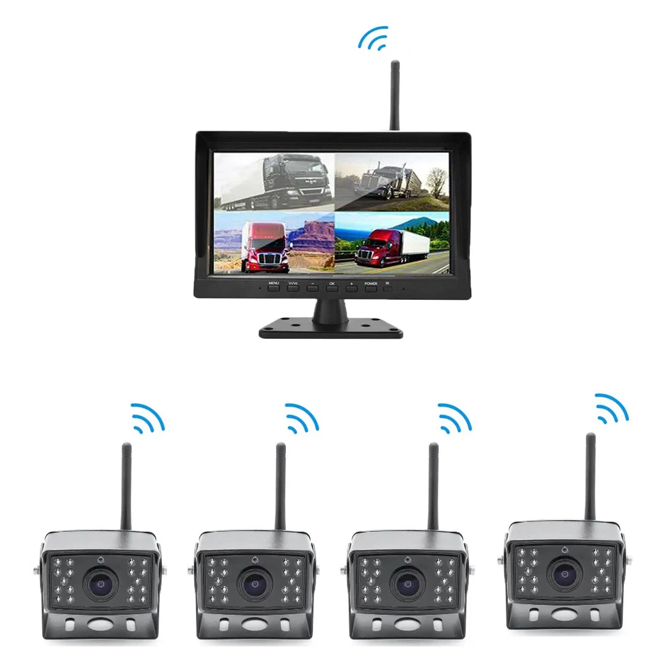 High Quality Vehicles Security System Wide Angle 24V Wireless 4 Channels Backup Camera And 10.1 Inch For Heavy Truck Van