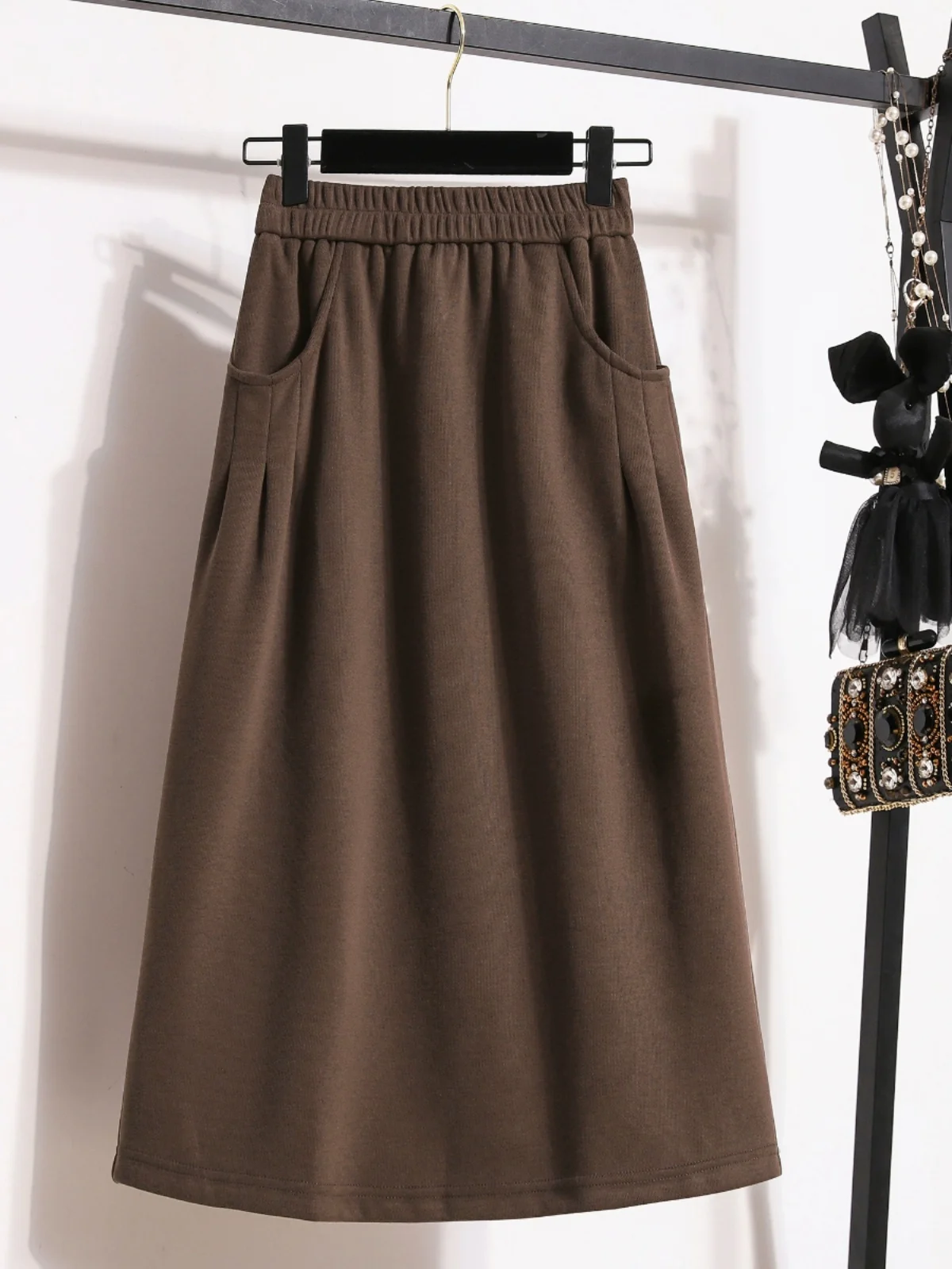plus Size Midi Skirt Korean Style A-Line Loose Waist Fashionable for Heavy Women up to 200 Pounds Elegant Versatile Spring Au...