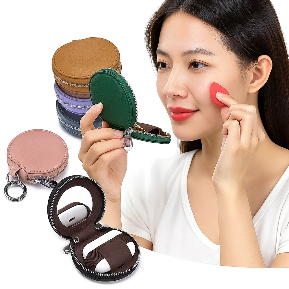 Saco de mudança bonito bolsa de moedas de couro do plutônio com espelho zíper batom saco de armazenamento pequeno estilo coreano saco de fone de ouvido saco pingente decoração