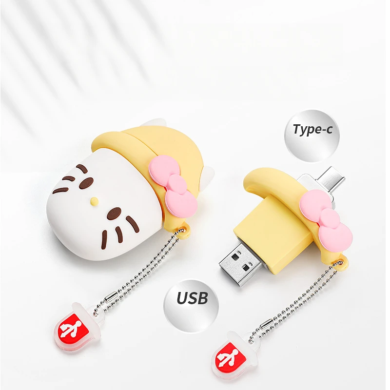 Милый мультяшный Kt Cat Doll USB-накопитель 16 ГБ 32 ГБ 64 ГБ 128 ГБ 256 ГБ USB 3.1 Type C U Диск для ПК/Mac/iPhone/Huawei/Xiaomo Toys