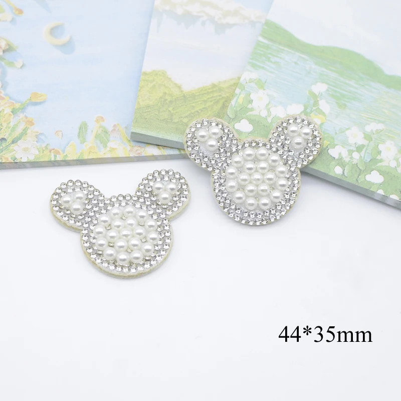 10Pcs Pearl Decorated Mouse Head Flower Rabbit Pineapple Rhinestone Patches for Clothes Home Decor Applique Headwear Supplies