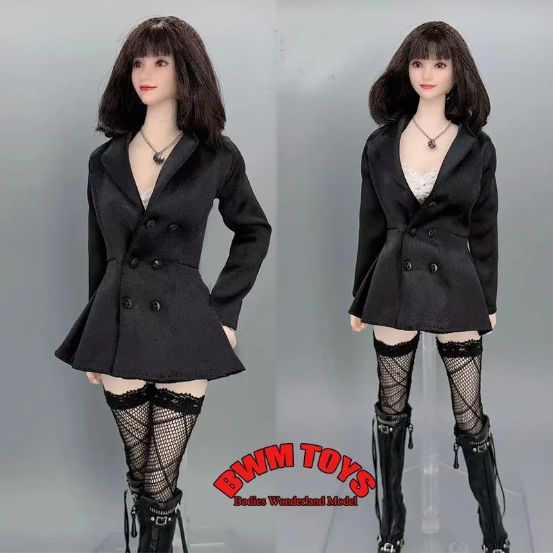 

In Stock 1/6 Scale Female Soldier Office Business V-neck Suit Long Sleeve Black Dress Clothes For 12inch Action Figure Doll