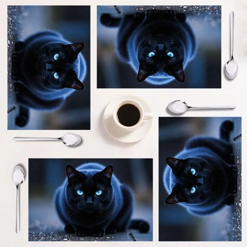 

Набор подставок из 4 предметов, прямоугольный кошачий дизайн, легко чистится, 12×18 дюймов, идеально подходит для праздничной столовой, шикарный домашний декор.