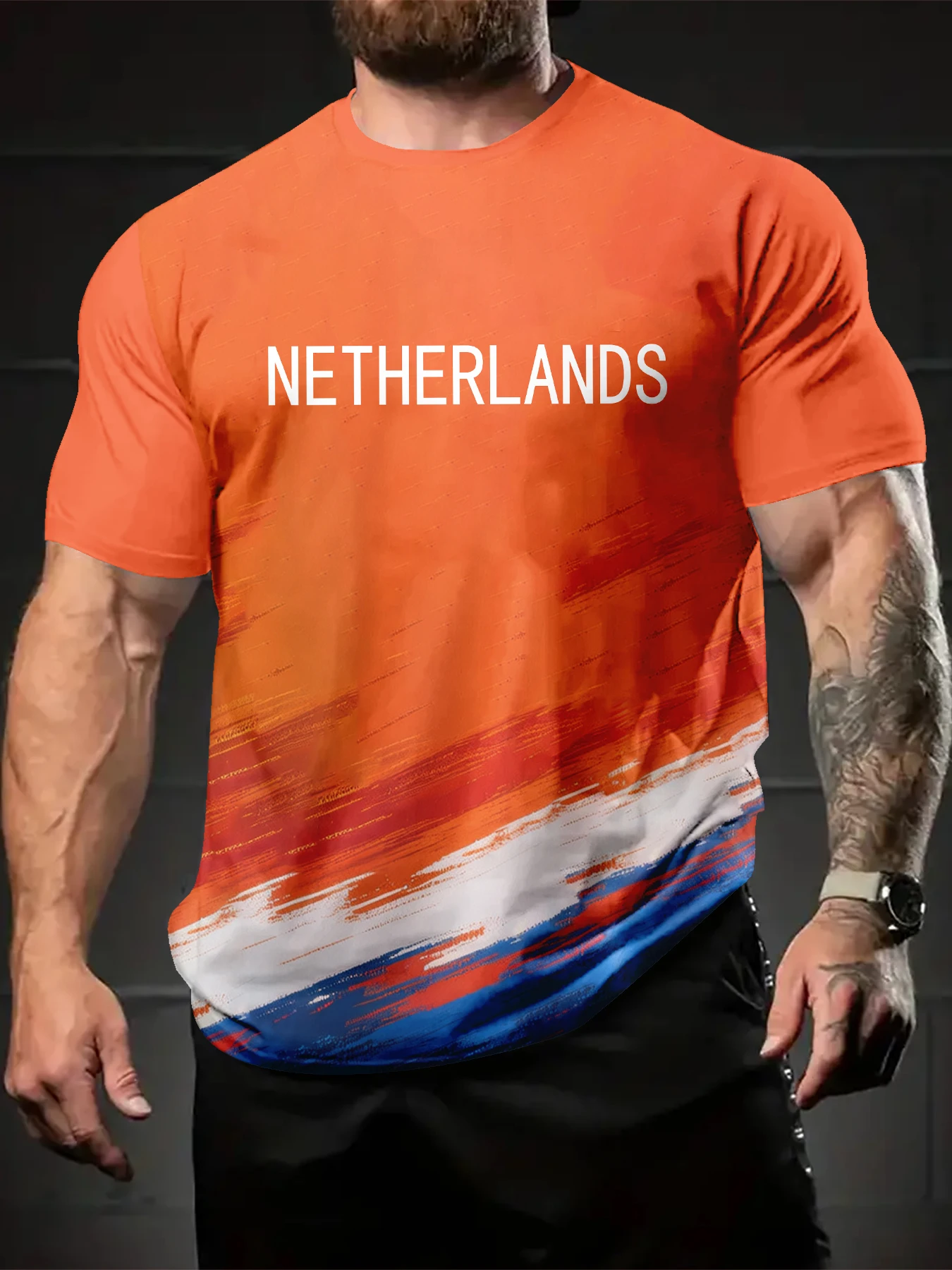 Men Abstract Horizontal Rough Texture Color Block Crew Neck Short Sleeve T-Shirt