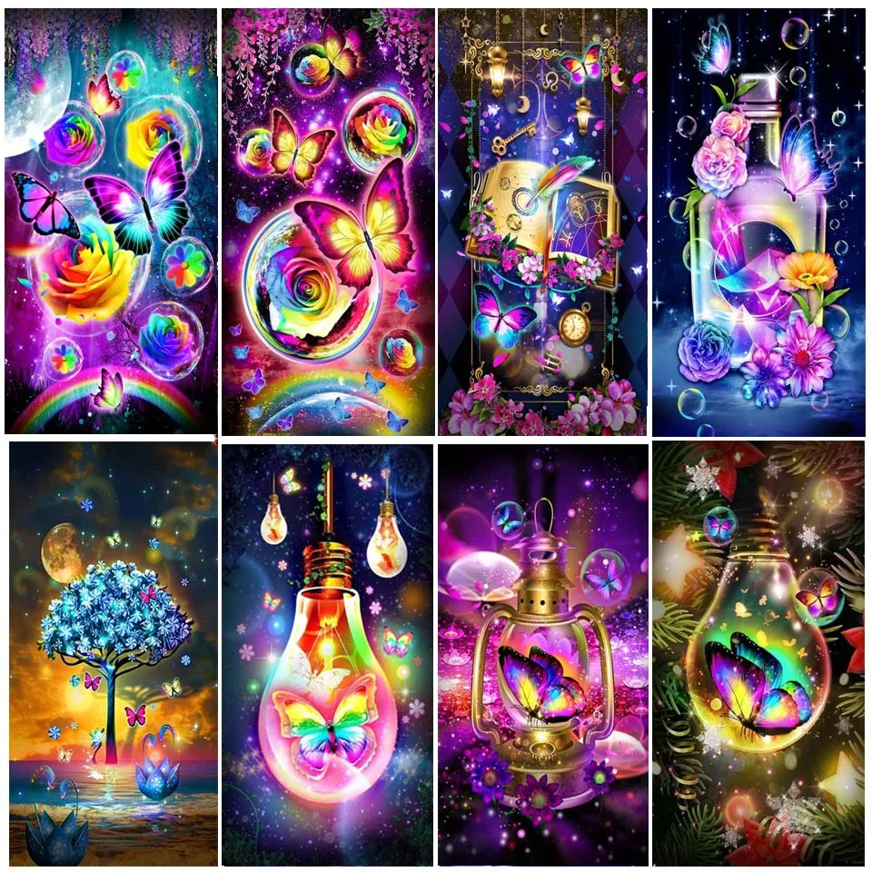 Large Colorful Rose Flower Diamond Painting New Novelty,Moon Butterfly Bulb Mushroom Full Drill diy Diamond Embroidery Art Q257