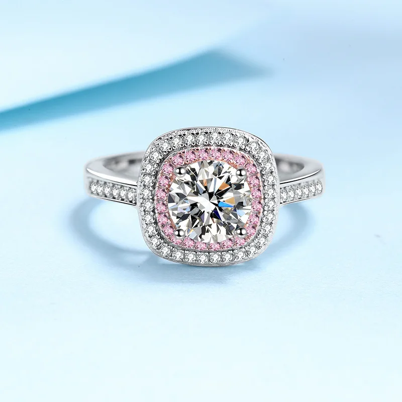 Classic Timeless Two-Tone Rose Red Ring 1ct Women Moissanite PT950 Platinum Versatile for All, Suitable for Commute & Casual