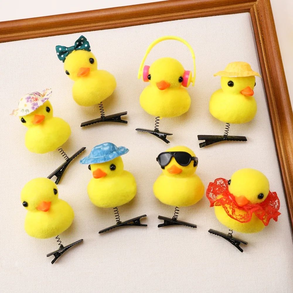 2Pcs Cartoon Funny Children 3D Little Yellow Duck Plush Hairpin Lovely DIY Animal Duckbill Hair Clip Accessories Party Gifts