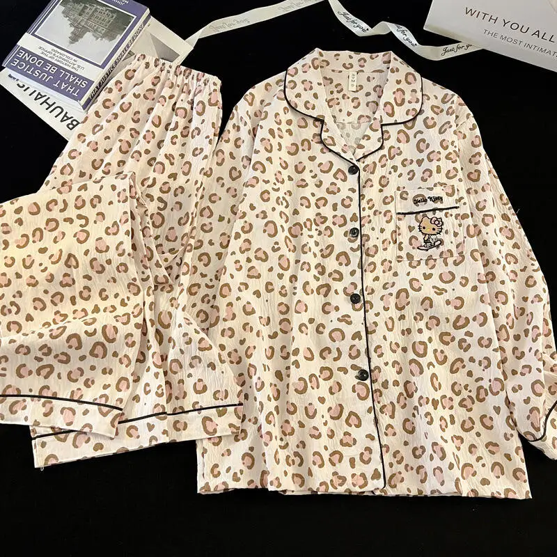 Women's Pajama Set Spring and Autumn Girls' New Long Sleeve Long Pants Home Clothes Women's Sweet Cartoon Cardigan Two Piece Set