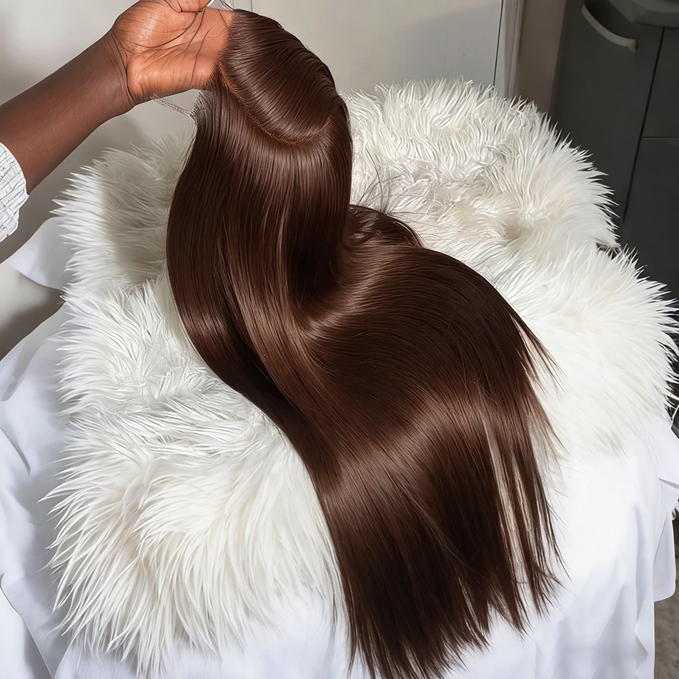 Perruque Lace Frontale HD 13x6 en Cheveux Humains Brun Chocolat Lisse Naturel pour Femmes, 30 Pouces, Densité 200%