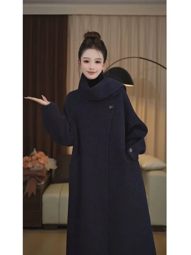 Retro Fashionable Woolen Coat Women's Autumn Winter High-End Loose Personality Medium-Length Outerwear