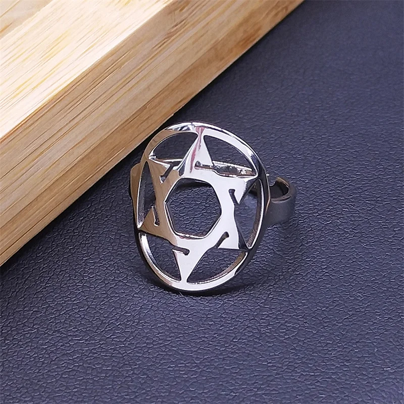 

Judaism Hexagram Symbol Stainless Steel Ring Star of David Adjustable Rings Jewish Amulet Jewelry bague acier inoxydable