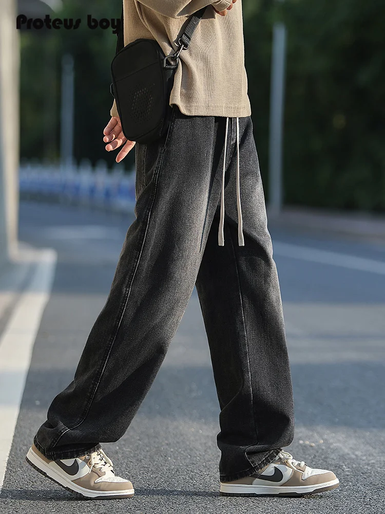 

Мужские прямые джинсы ProteusBoy на подкладке в американском стиле ретро, весна-осень-зима, повседневная смесь хлопка и полиэстера