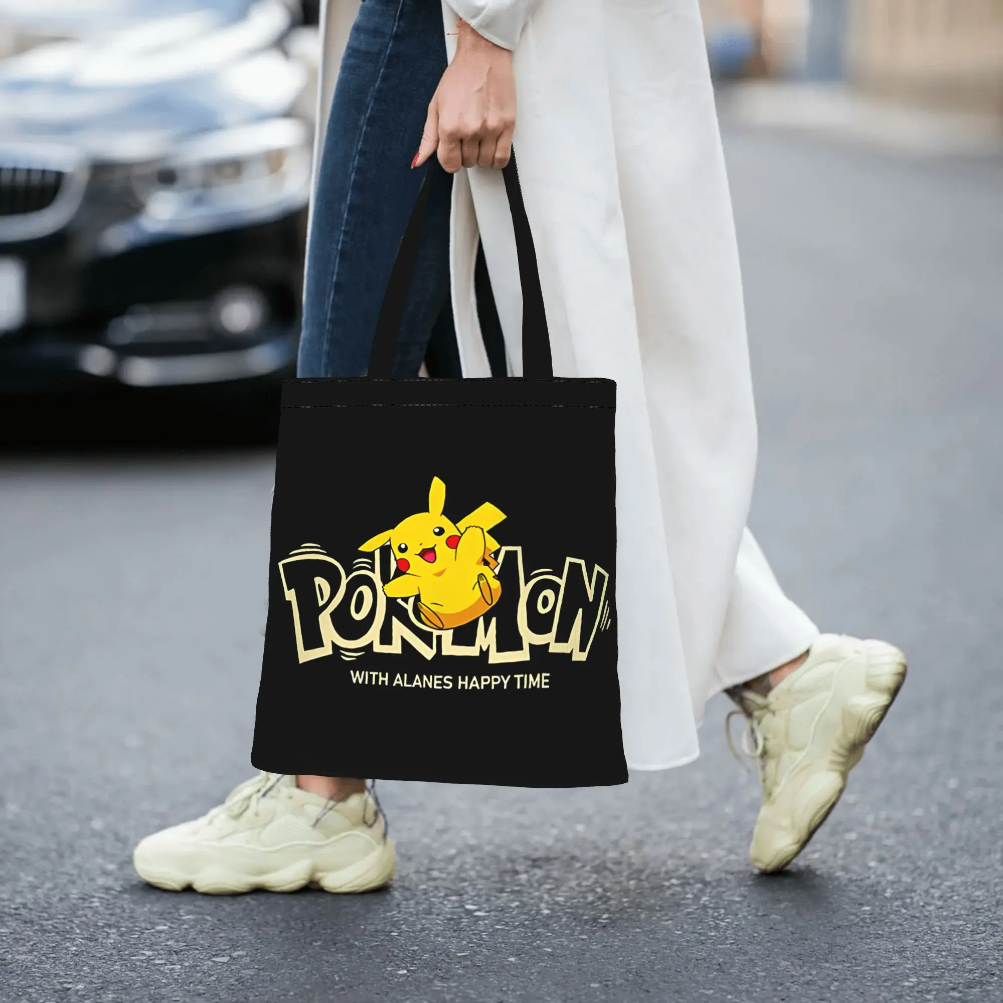 Customized Pokemon Women's Bag Shopping Bag Reusable Double Sided Canvas Tote Bag Shoulder Pikachu Handbag
