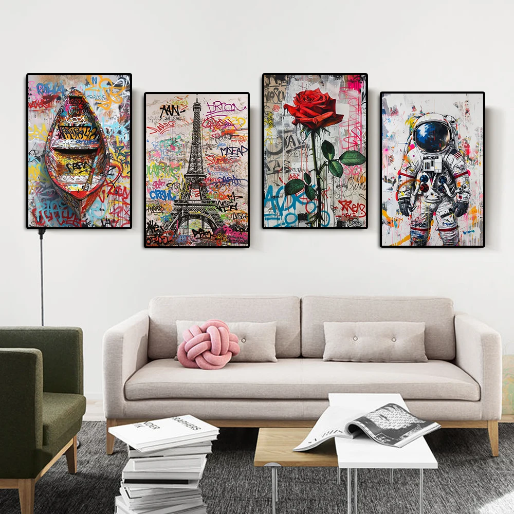 مجردة المال الدافع الكتابة على الجدران قماش اللوحة بانكسي الخارقة المشارك وطباعة الحديثة المائية جدار الفن غرفة ديكور المنزل