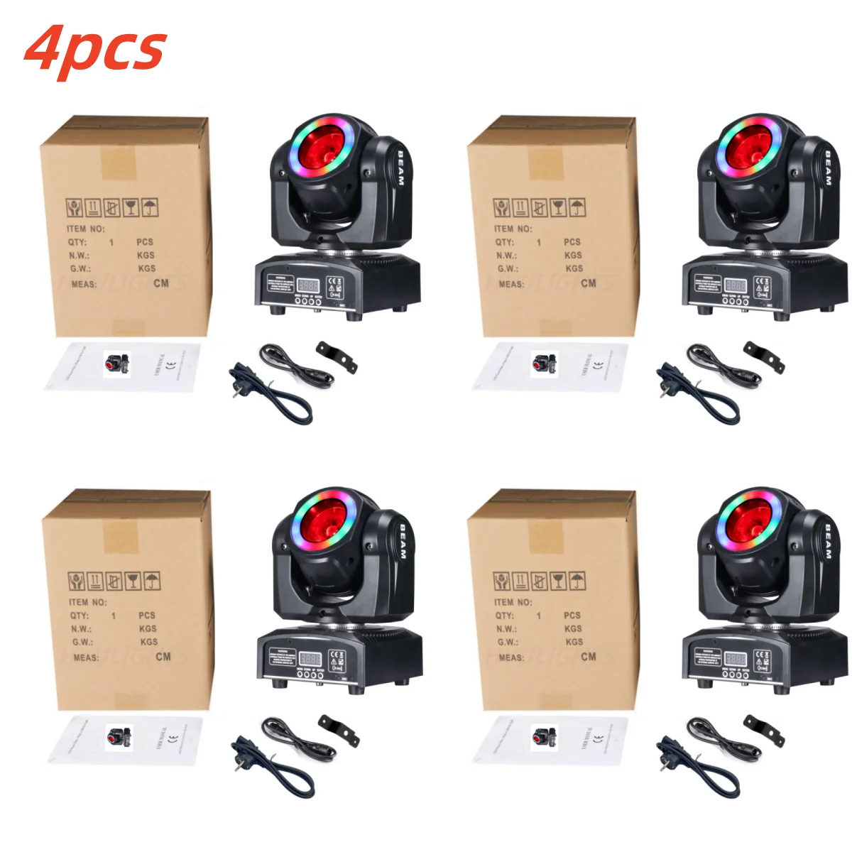 4Pcs/Lot 60W LED Beam Mini Moving Head 65W with SMD5050 RGB 3in1 Super Bright  DJ Dmx512 Control Stage Lights