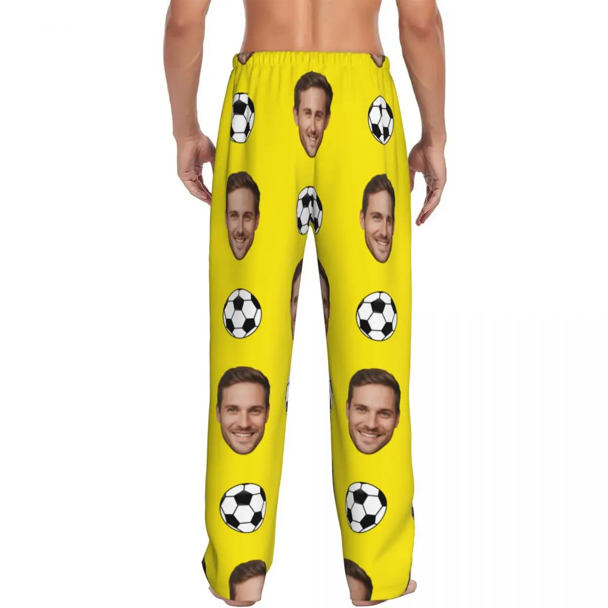 Celana Piyama Kustom Motif Wajah Sepak Bola untuk Pria Desain Foto Personal Celana Tidur Santai Bahan Stretch dengan Kantong
