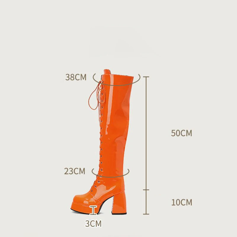 ASILETO Brand Women Knee High Boots Square Toe 10cm Block Heels 3cm Platform Zipper Lace Oversize 47 48 Daily Bota Autumn