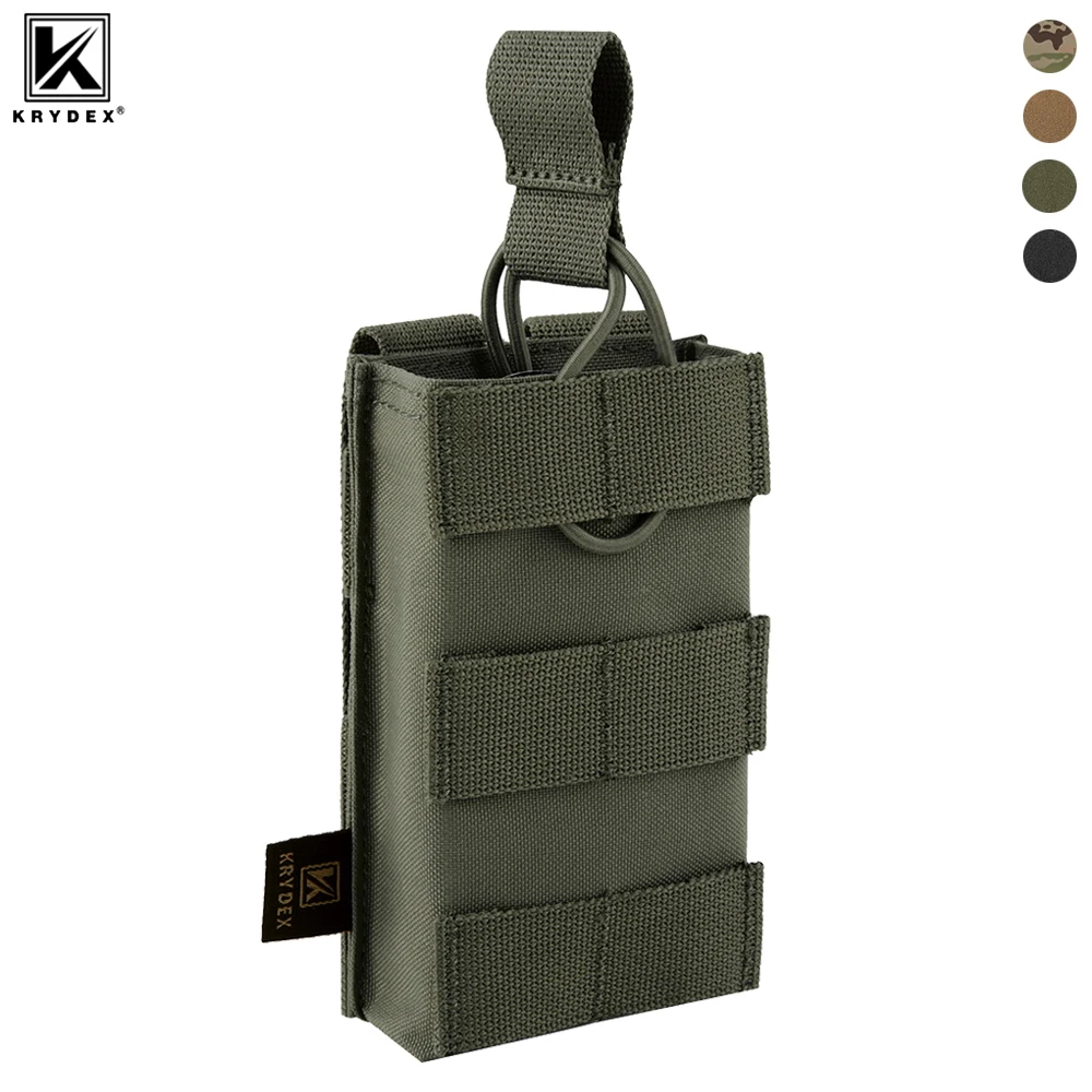 

Тактический подсумок для журналов KRYDEX 5,56 мм, одинарный подсумок для магазинов с открытым верхом и ремешком MOLLE для охотничьих принадлежностей M4 M16