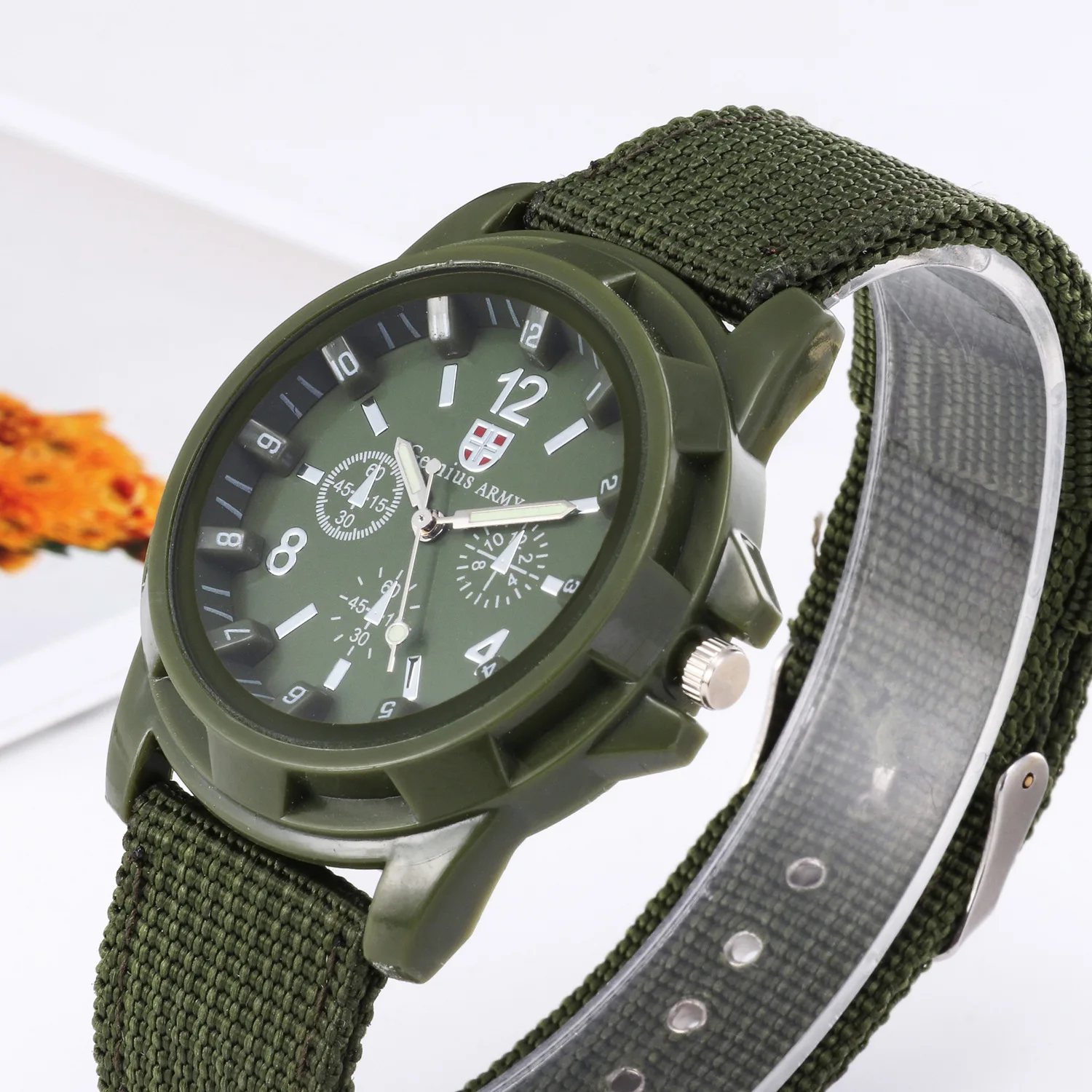 Men's watch woven canvas strap men's three eyed quartz watch