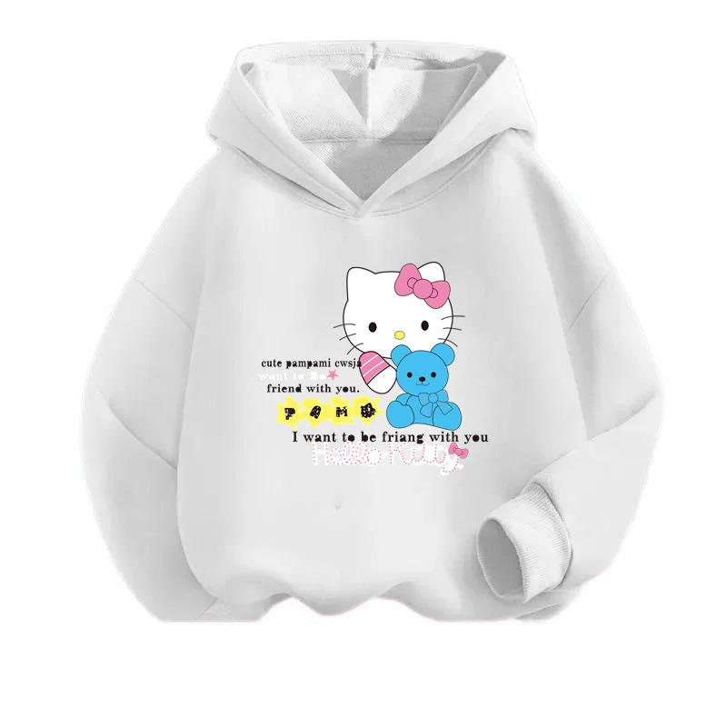 New Spring Hello Kitty Kawaii Kids Fashion Boys Clothing  Baby Girls Clothes Cat Suit Children Hoodies Toddler Casual Tracksuits