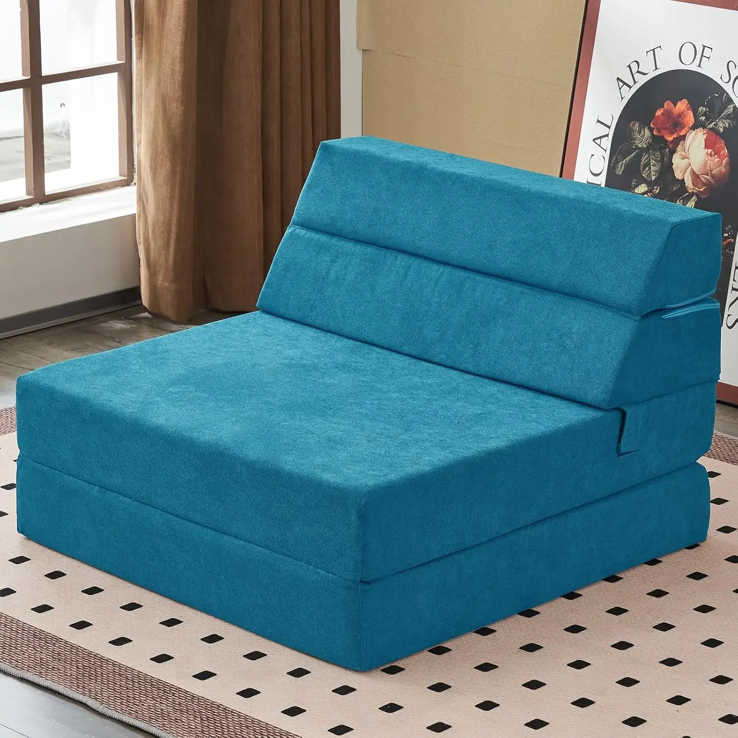 Foldable Sofa Bed, Convertible Sleeper Lounge Chair Floor Mattress Floor Couch with Backrest, Fold Out Futon with Washable Miss