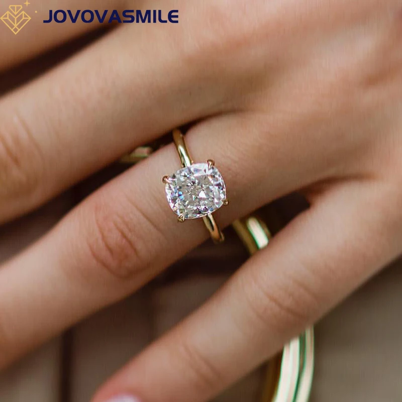 

JOVOVASMILE Moissanite Engagement Rings 3.5 Carat 9x8mm Crushed Ice Cushion Moissanite 18k Yellow Gold Accessories For Women