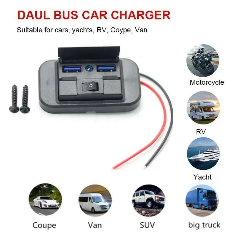 Панель зарядного устройства USB, настенное крепление, 12 В, двойной порт QC3.0 и PD, автомобильный адаптер для быстрой зарядки с кнопочным переключателем