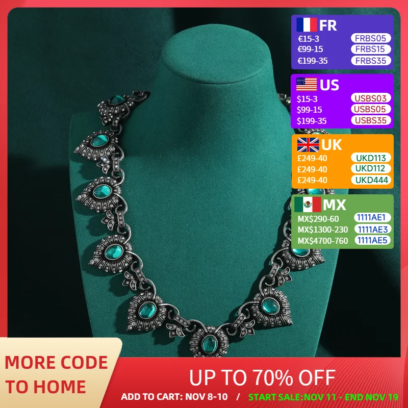 

Средневековое винтажное черное ожерелье в стиле ретро, эллиптическое стеклянное колье из изумрудного кристалла для женщин, аксессуары, антикварные ювелирные изделия, новинка
