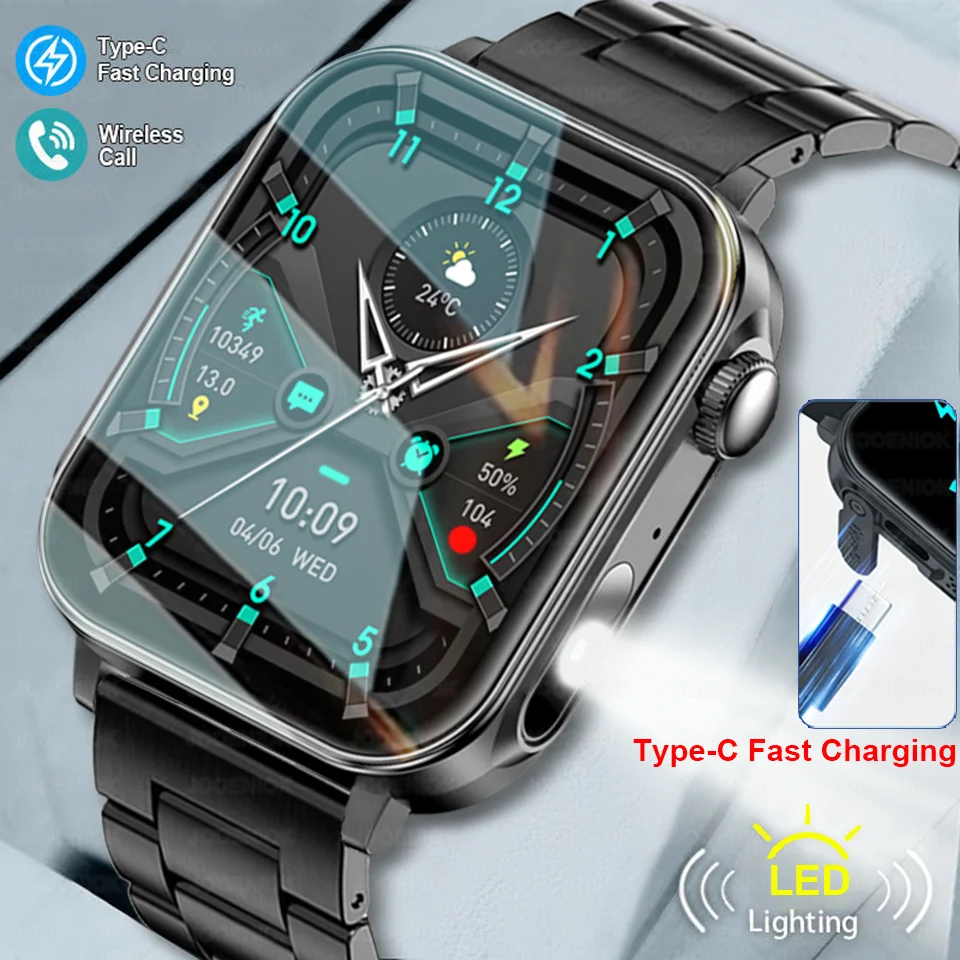 

Type-C Fast Charging Smart Watch Men Bluetooth Call LED Flashlight Health Monitoring Waterproof Sport Fitness Smartwatch Women