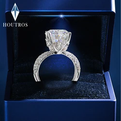 Houtros Luxury 5Carat D VVS1 Moissanite Wedding Ring S925 Silver Plated 18K White Gold Classcial Four Claws Engagement Ring GRA
