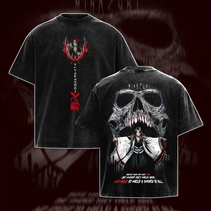 Bleach Unohana Retsu Vintage Washed Print T‑Shirt Anime Otaku Harajuku Streetwear Unisex Oversized Short Sleeve Fan Gift Tee Top