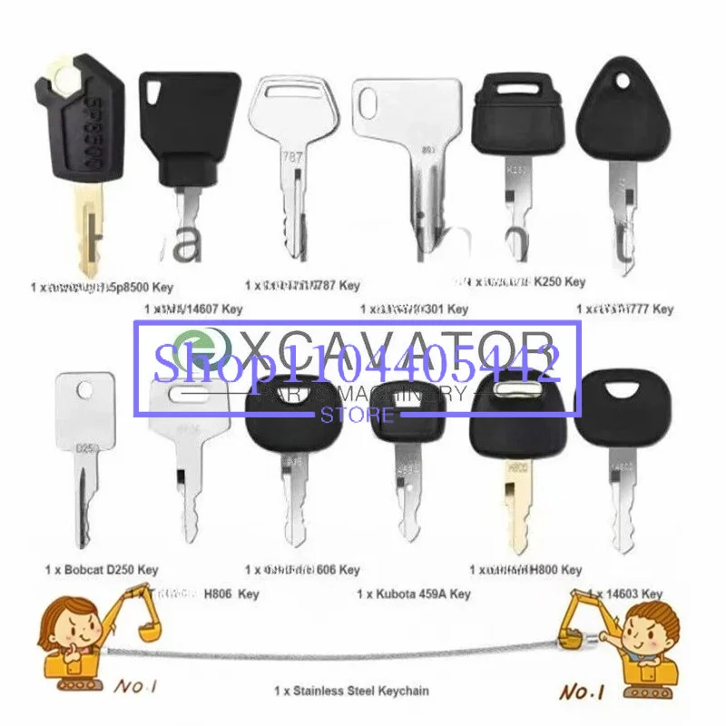 12 Keys Heavy Equipment Construction Ignition Key For SK BOBCAT ZAX PC Excavator