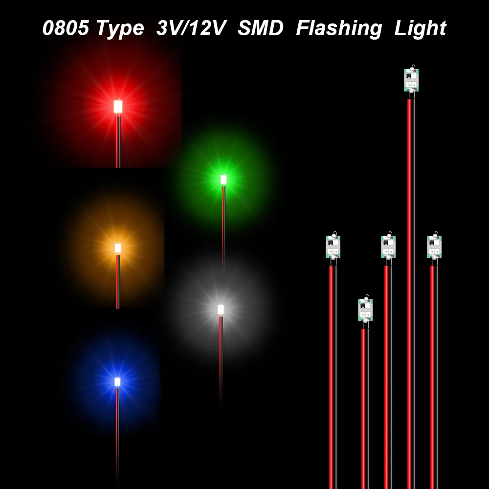 5Pcs Flashing 3V/12V SMD Led Light Bling Lamp Model For Diy Sand Table/Train Pre-soldered Micro Litz Illumination Scene Material