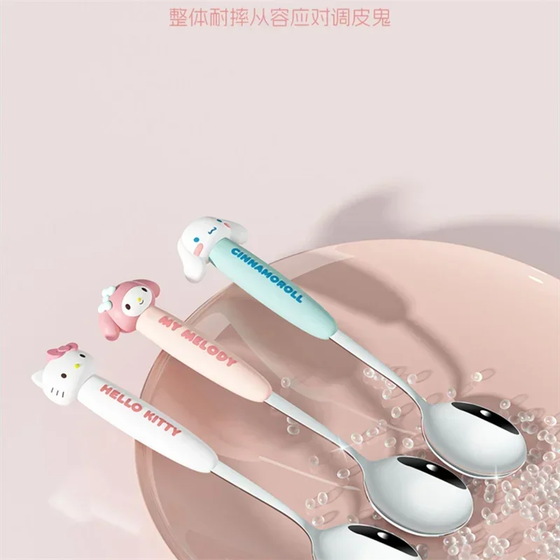 Sanrio Spoon Chopsticks Set Hello Kitty Cinnamoroll 304 Stainless Steel Camping Portable Student Tableware Kawaii Kids Gift