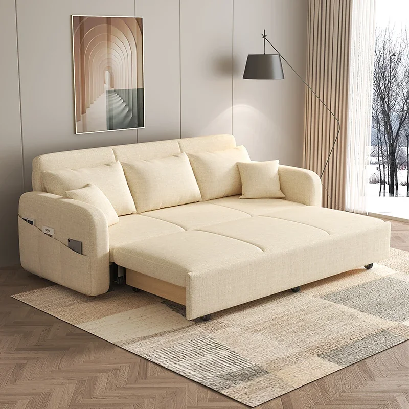 

Sofa Bed Multi-functional Small Apartment Foldable Living Room Simple Modern Cotton And Linen Cloth Double Dual-use Furniture