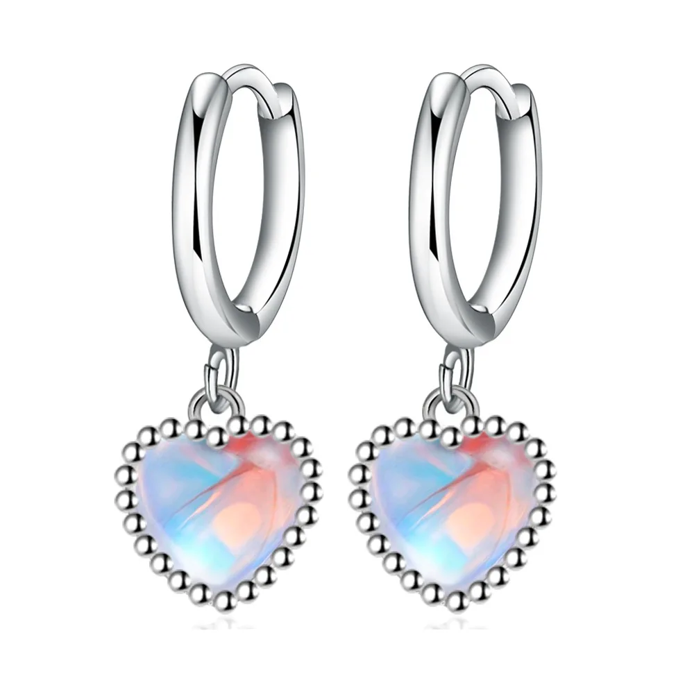 

925 Silver High Quality Heart Crystal Moonstone Earrings For Women Engagement Luxury Elegant Jewelry Jewellery