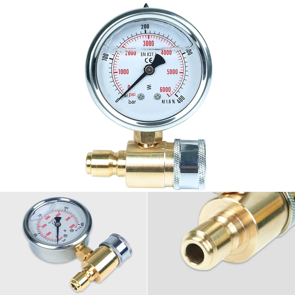 1pc Pressure Gauge 3/8-Inch Quick Insertion Shockproof Pressure Resistant 5000PSI Pressure Gauge Garden Tools Parts