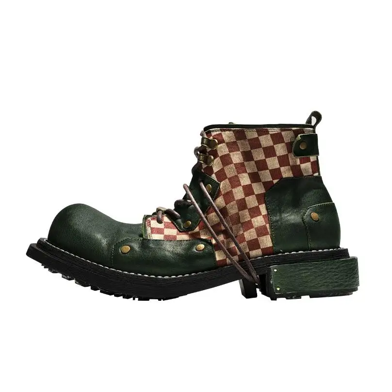 

Оригинальные дизайнерские винтажные ботинки ручной работы в клетку в полоску из натуральной кожи в стиле ретро