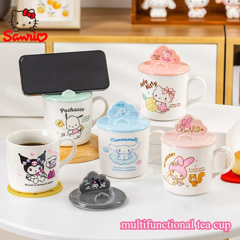 

New cartoon Sanrio HelloKitty ceramic water cup with lid creative mobile phone holder water cup mug coffee milk cup cute gift