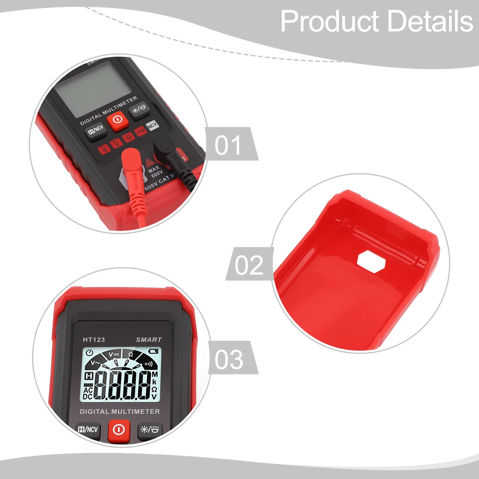 HT123 Digital Multimeter 2000 Counts Measures ACDC Voltage Resistance NCV Detection Data Hold Continuity Check