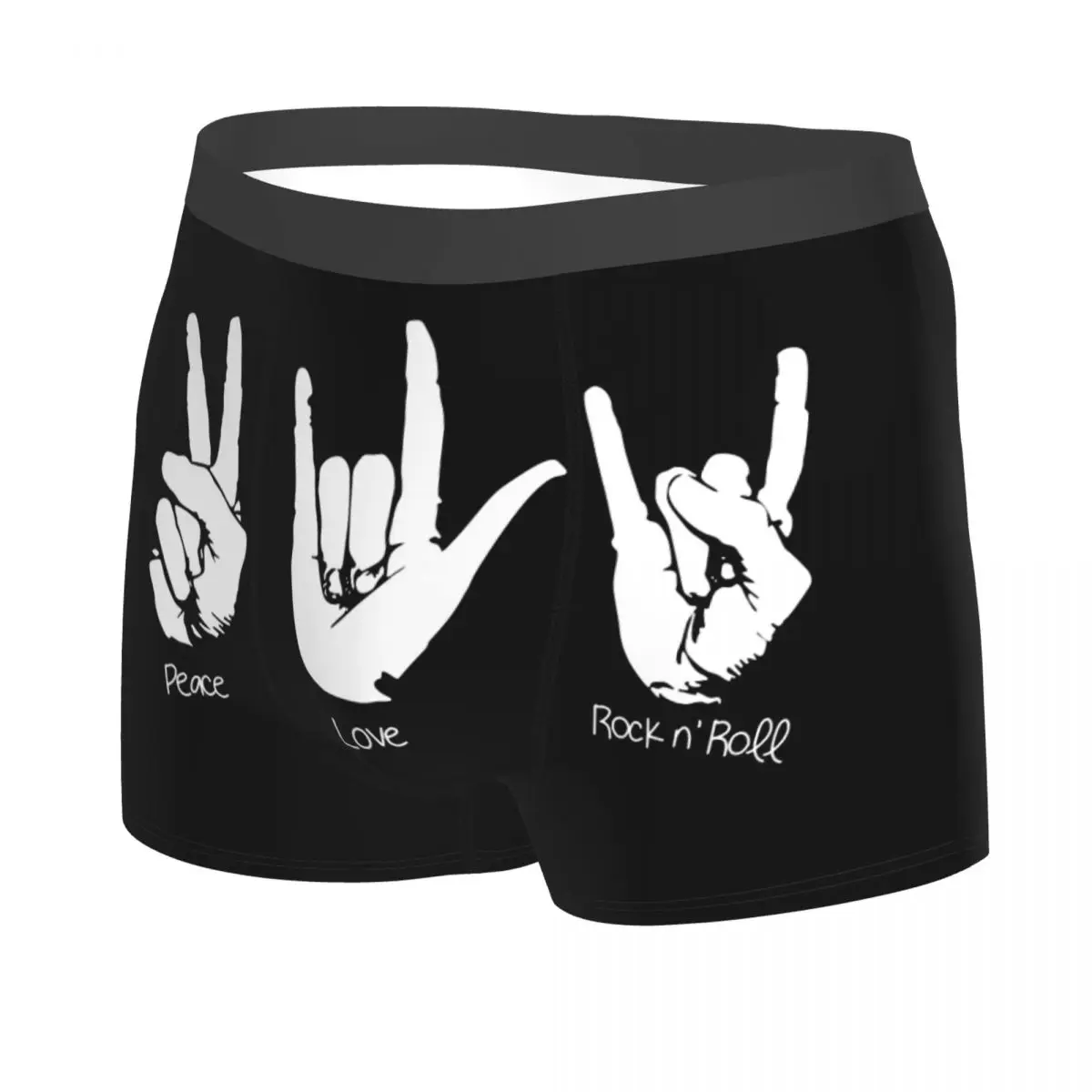 Custom Peace Love Rock N Roll Underwear Male Printed Boxer Shorts Panties Briefs Breathable Underpants