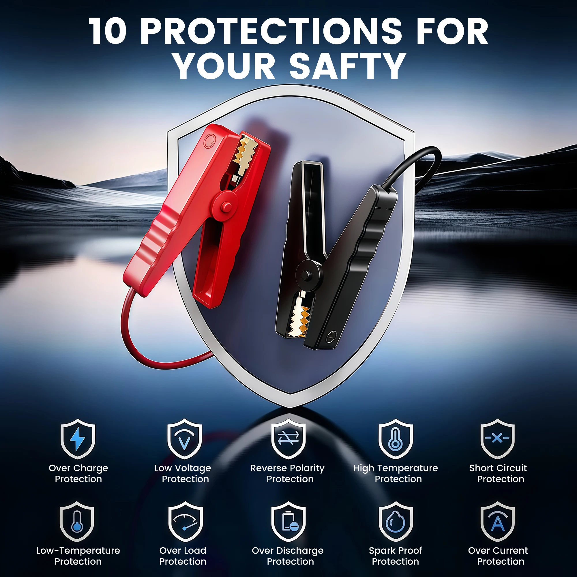4000A Jump Starter with Tire Inflator, Portable Car Battery Booster with Smart Jumper Clamps for Up to 5.0L Gas 3.0L Diesel Engines, 12V Jump Box with Air Compressor, Digital Tire Pump Power Bank for Cars SUV view 6