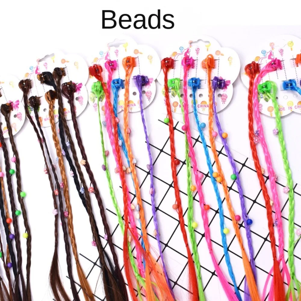 Colorful Braids Hair Extensions With Hair Clips Rainbow Braided Ponytail Hairpieces Hair Accessories For Kids Girls