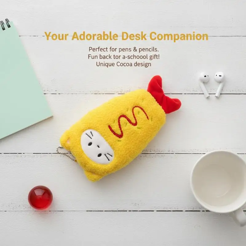 Cute Cartoon Shrimp Plush Pen Case Large Capacity Portable Stationery Bag for Travel School Office Use