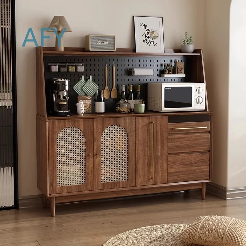 Solid Wood Dining Side Cabinet High Storage Cabinet for Nordic Kitchen Wall Organization Hole Board Rattan Style Integrated