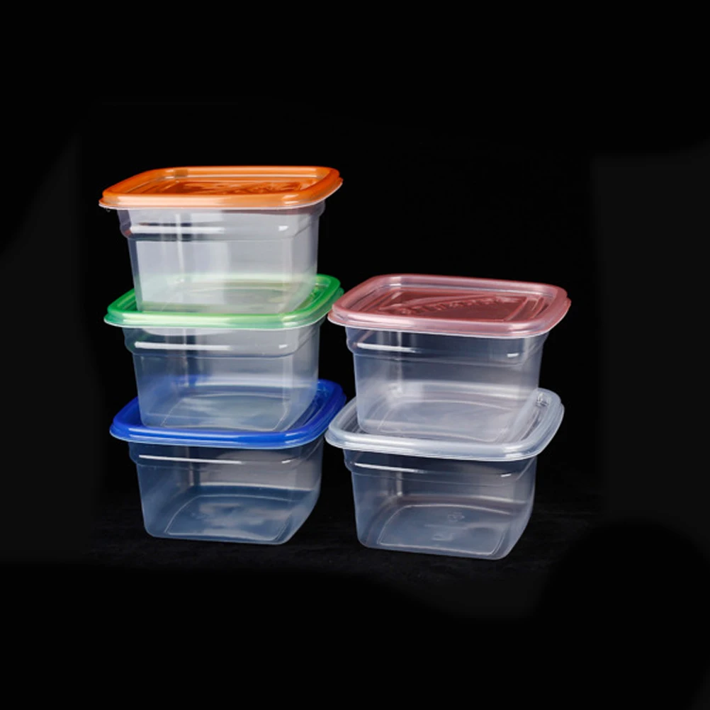 

10pcs Disposable Packing Box Square Crisper With Cover for Store Restaurant Home (Red, Green, Blue, Orange, Transparent, each Co